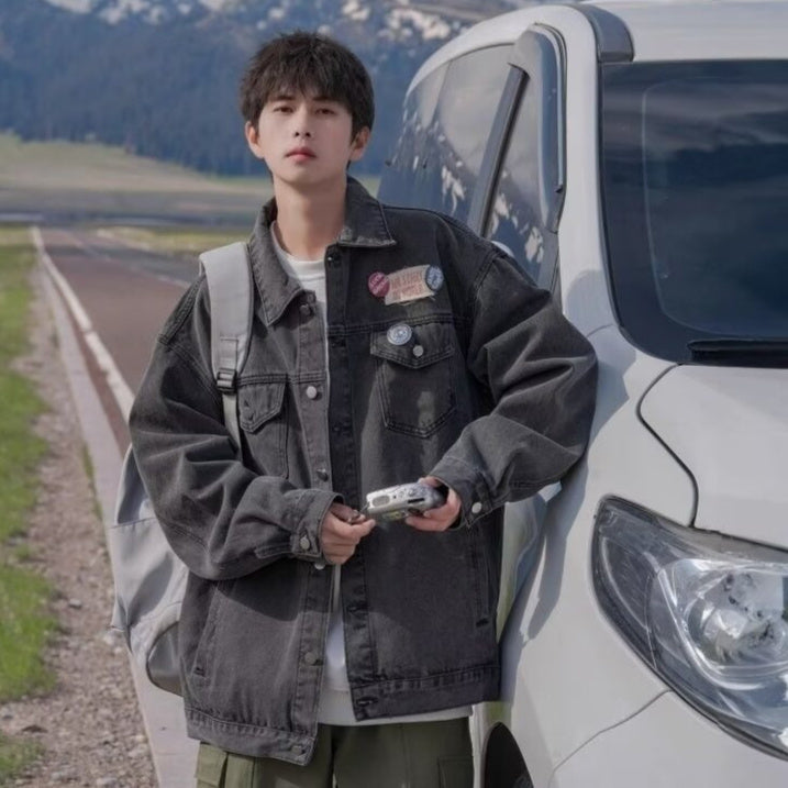 Hooded Stitching Neutral Hong Kong Style Plus Size Denim Coat