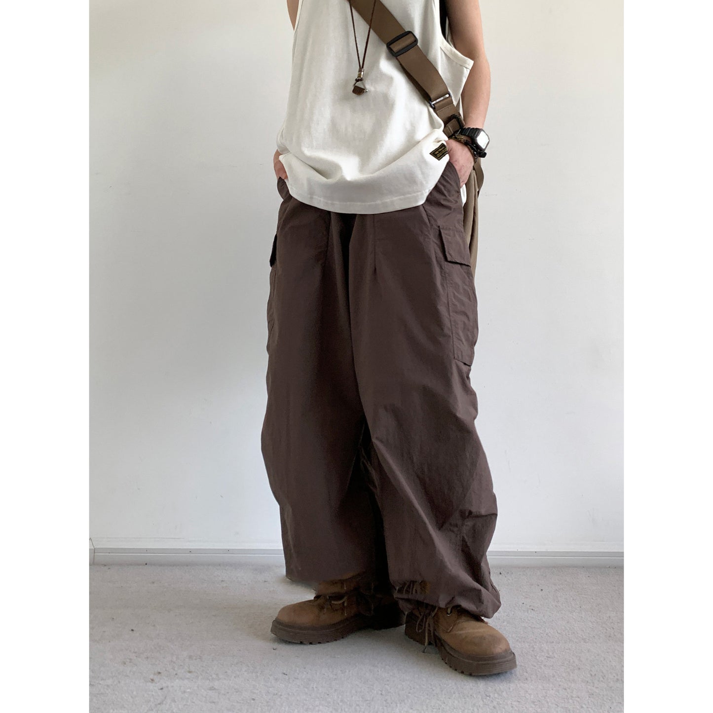 Japanese-style Retro Loose Wide-leg Workwear Trousers Thin
