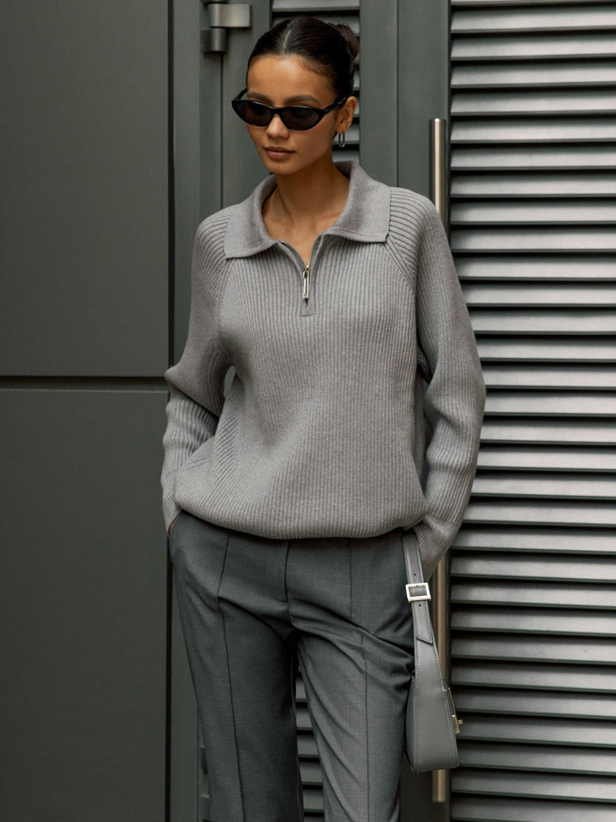 All-match Simple Leisure Polo Collar Lapel Pullover Knitted Sweater