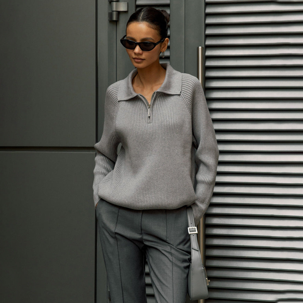 All-match Simple Leisure Polo Collar Lapel Pullover Knitted Sweater