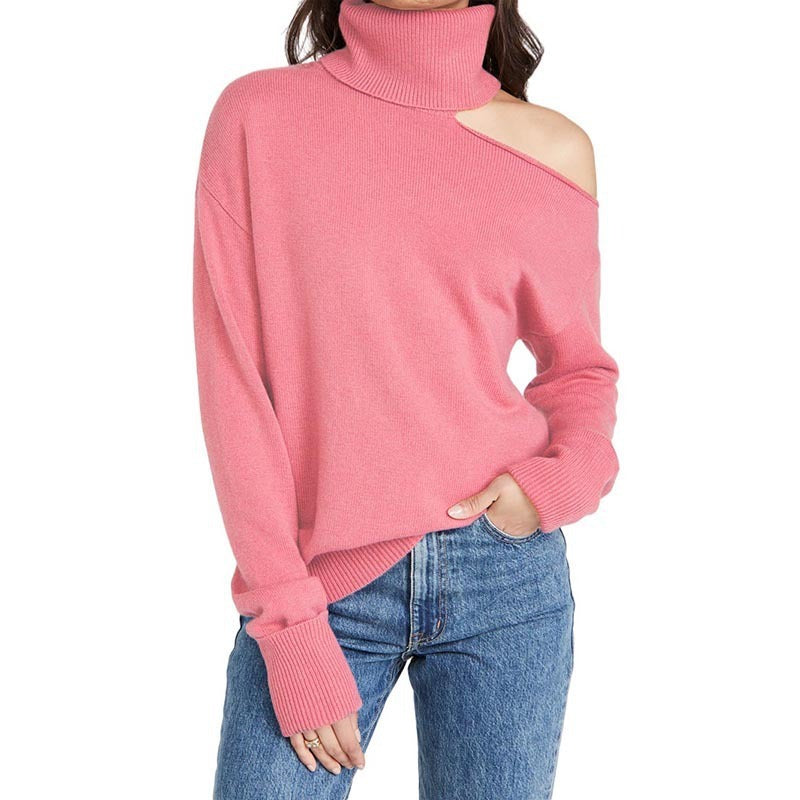 Solid Color Two Lapel Off-shoulder Sexy Women's Sweater