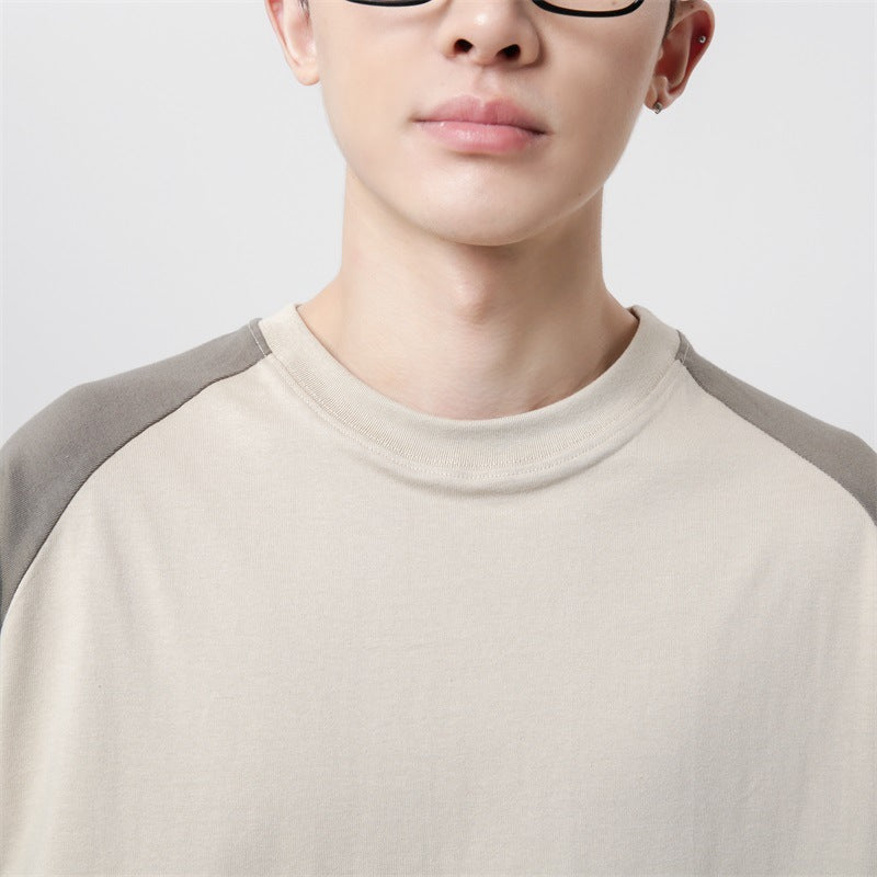 Heavy Long-sleeved T-shirt Cotton Crew Neck Color-block Raglan Sleeves Bottoming Shirt