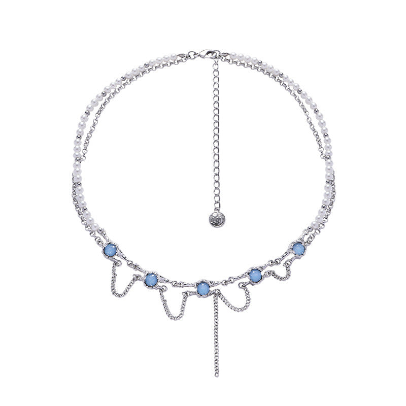 Blue Glass Geometric Necklace Female Chain