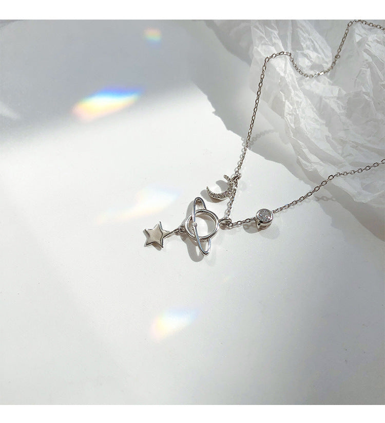 Sterling Silver Planet Moon Net Red Necklace