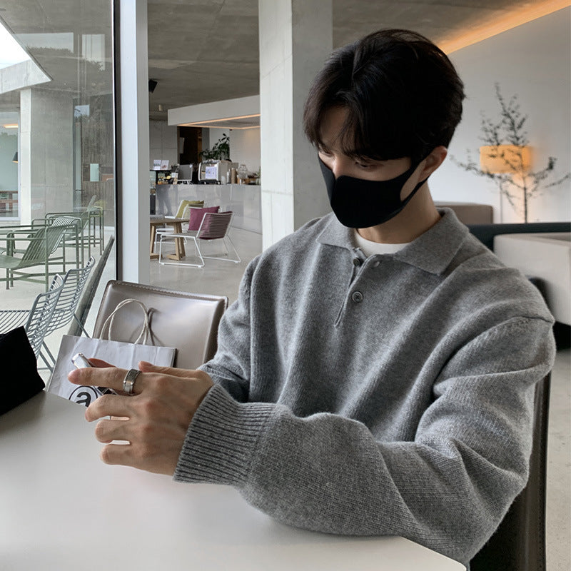 Men's Lapel Loose Korean Style Bottoming Sweater Top