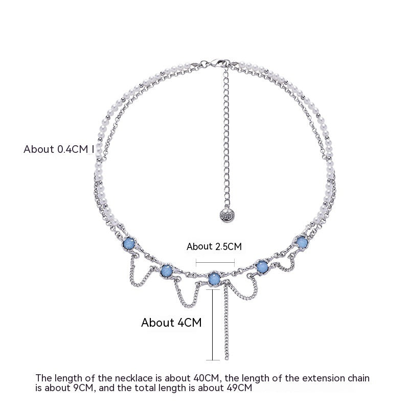 Blue Glass Geometric Necklace Female Chain