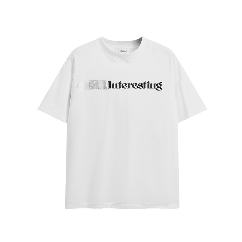 American-style Small Turtleneck Tape T-shirt Silicone Letter Print Loose Short Sleeve