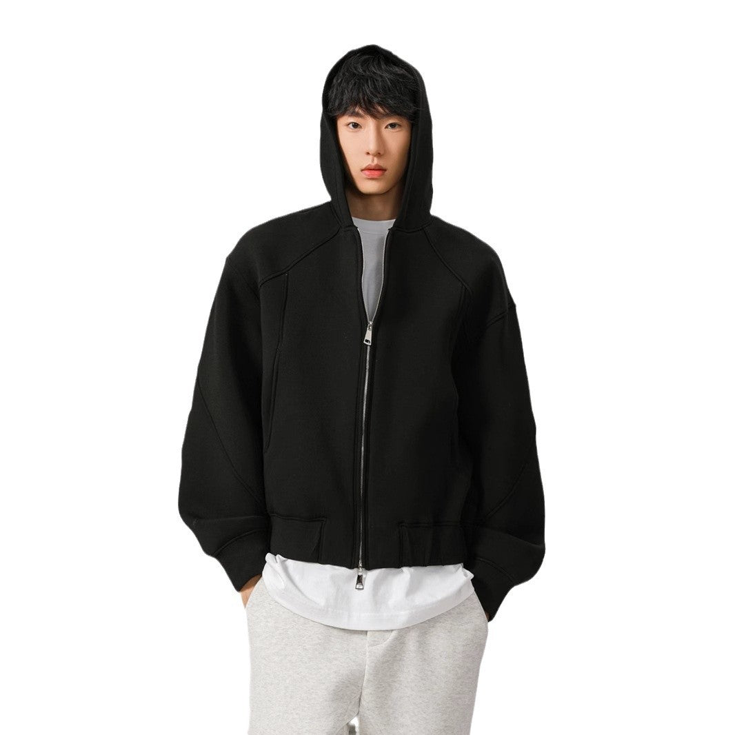 American-style Short Hood Double Zipper Cardigan Sweater