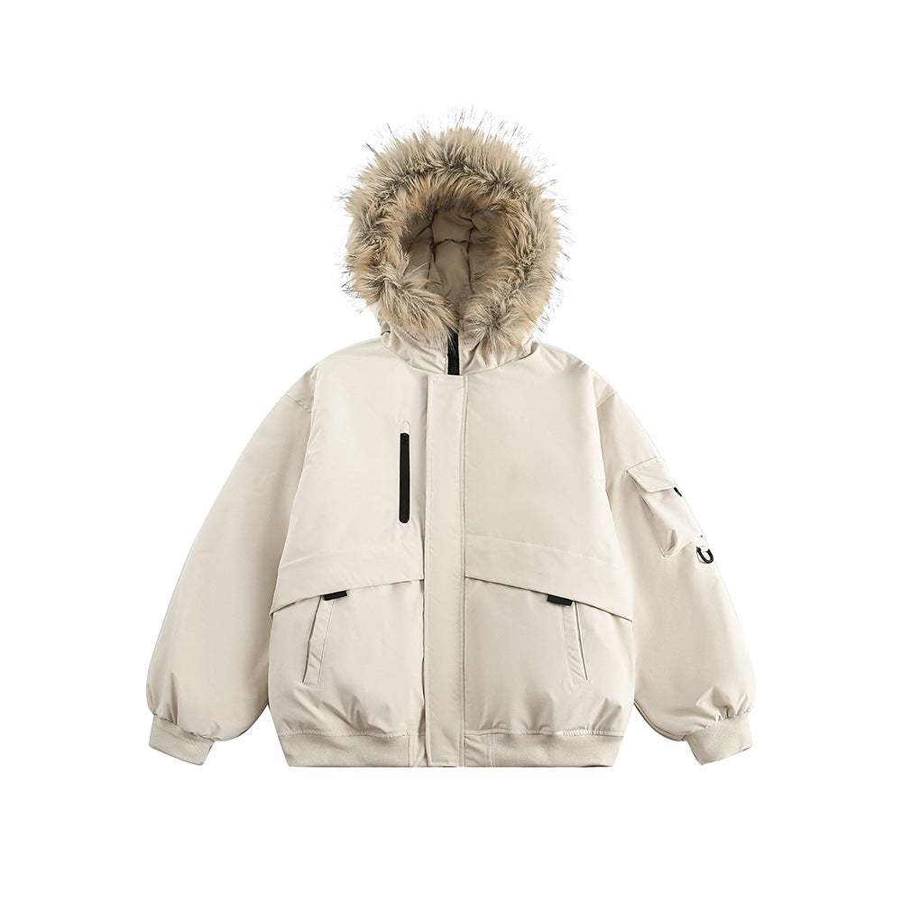 American Retro Fur Collar Hood Parker Down Jacket