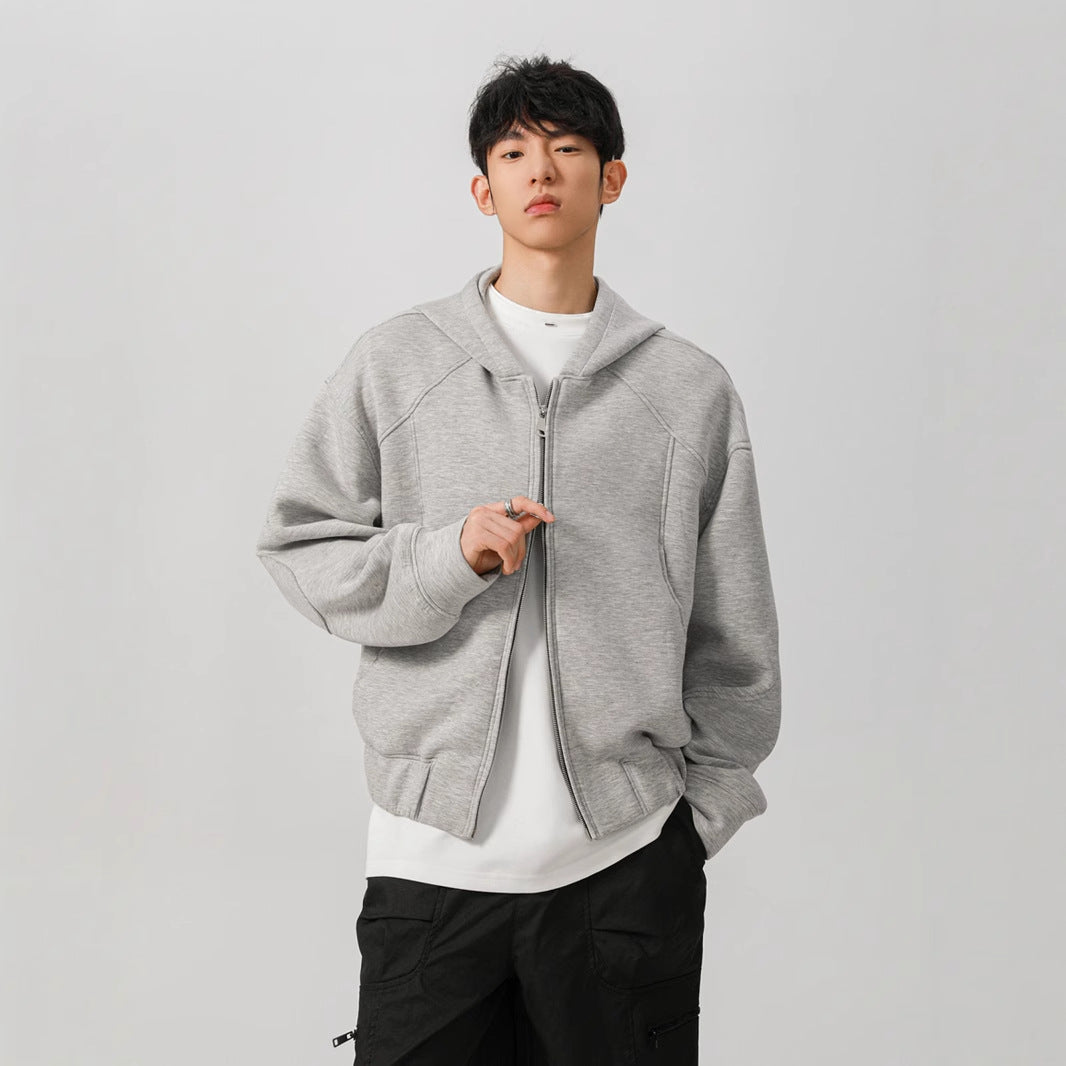 American-style Short Hood Double Zipper Cardigan Sweater