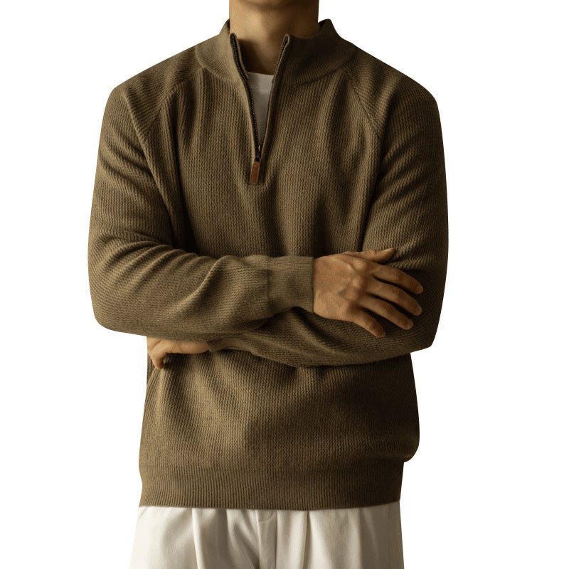 Machine Washable Wool Men's Warm Half Turtleneck Zipper Sweater