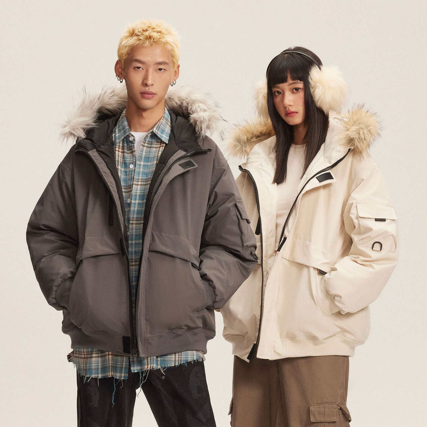 American Retro Fur Collar Hood Parker Down Jacket