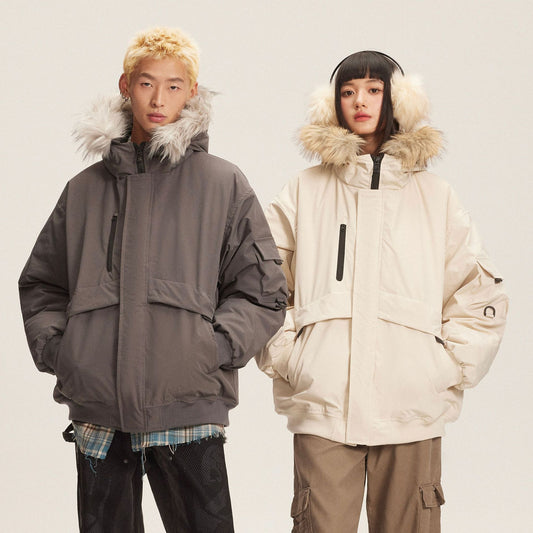 American Retro Fur Collar Hood Parker Down Jacket