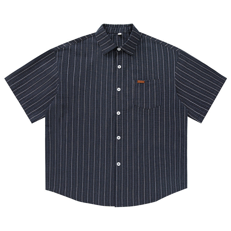 Retro Casual Texture Contrast Color Striped Shirt