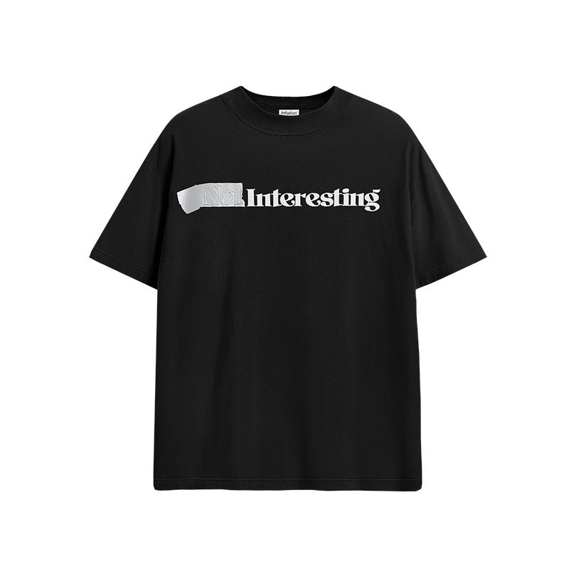 American-style Small Turtleneck Tape T-shirt Silicone Letter Print Loose Short Sleeve
