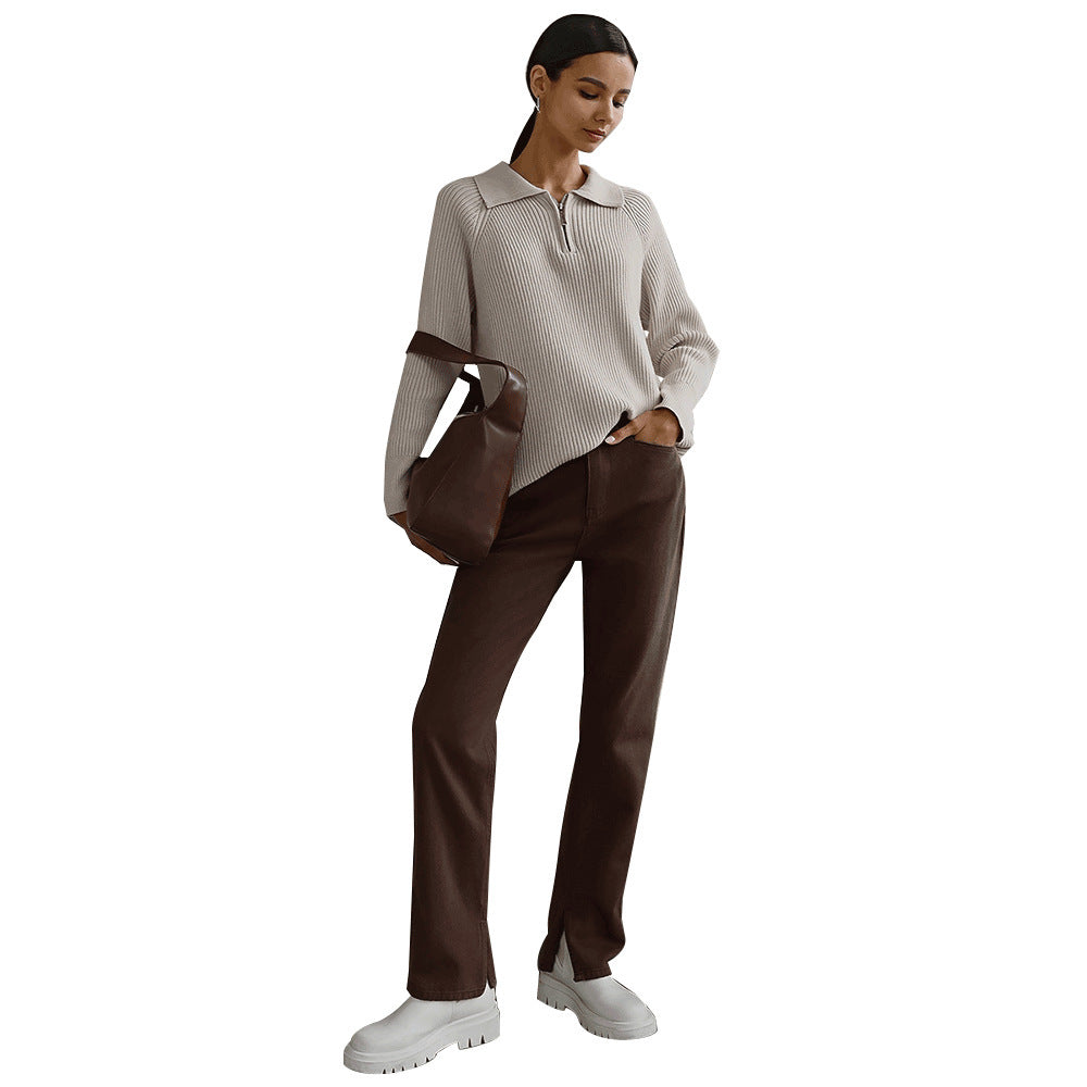 All-match Simple Leisure Polo Collar Lapel Pullover Knitted Sweater