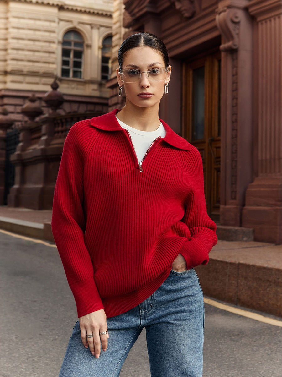 All-match Simple Leisure Polo Collar Lapel Pullover Knitted Sweater