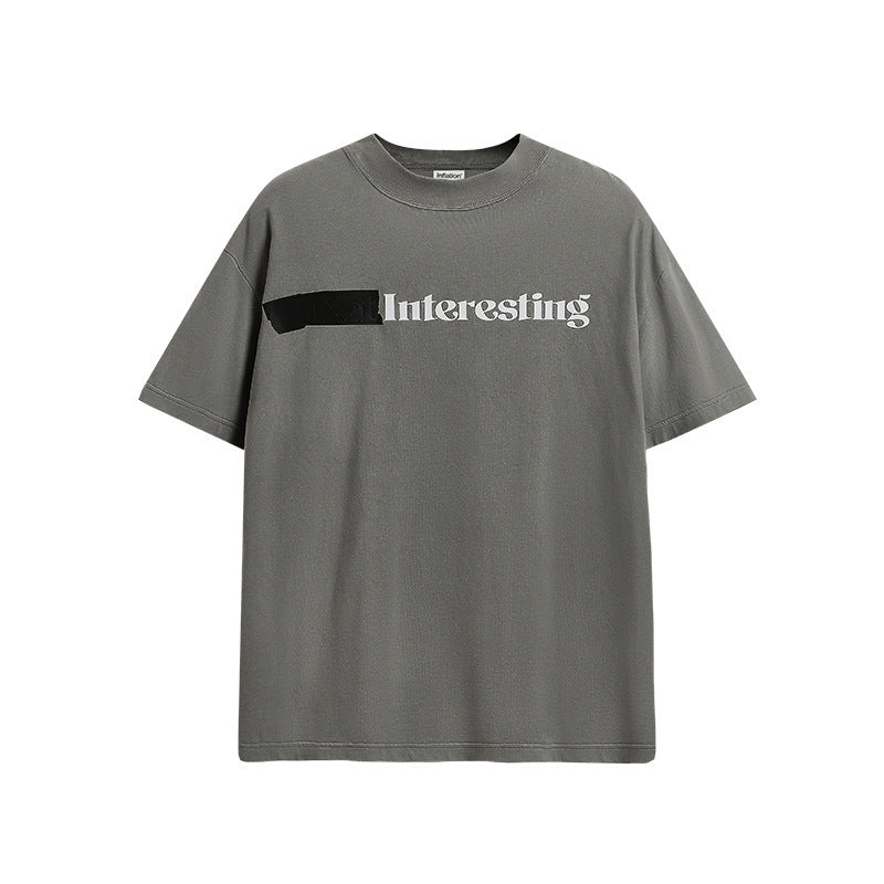 American-style Small Turtleneck Tape T-shirt Silicone Letter Print Loose Short Sleeve