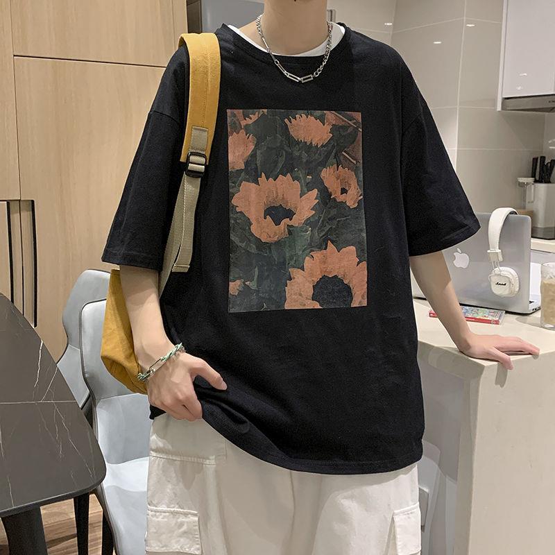 Men's Summer Loose Sunflower Printed Short-sleeved T-shirt