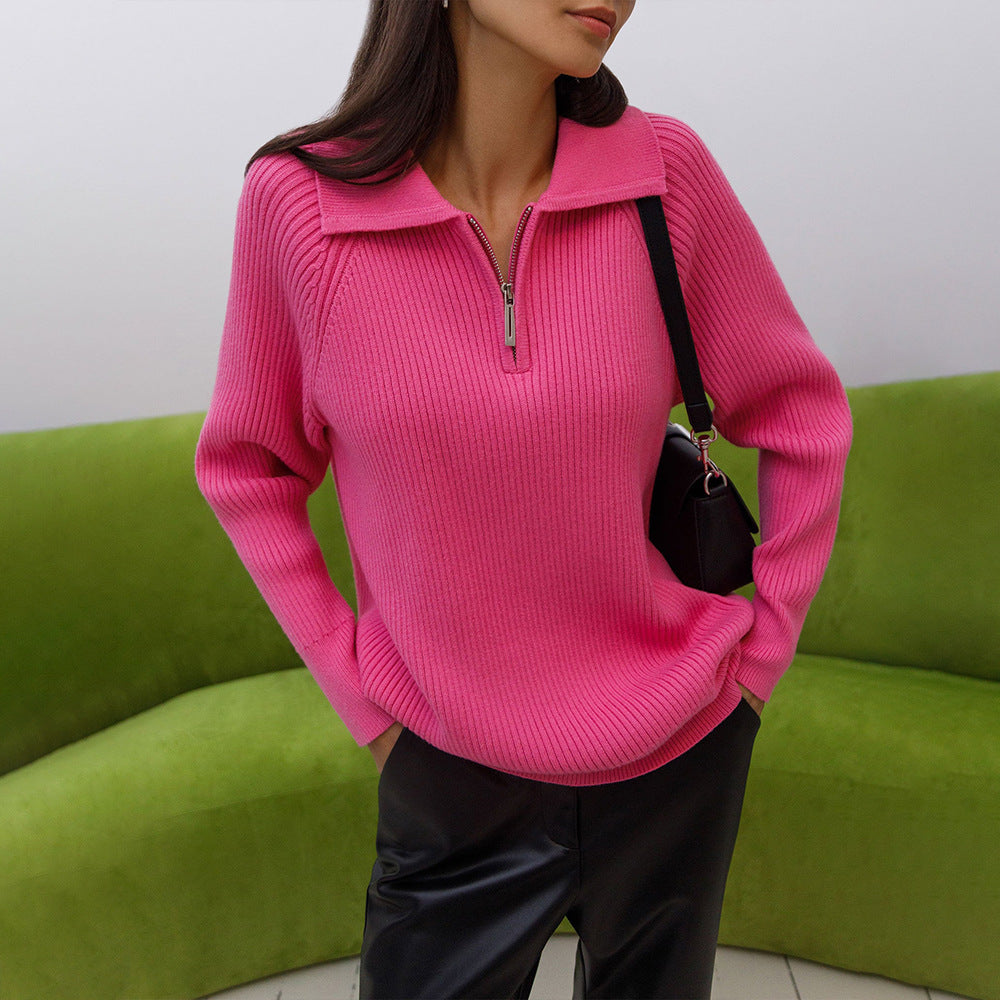 All-match Simple Leisure Polo Collar Lapel Pullover Knitted Sweater