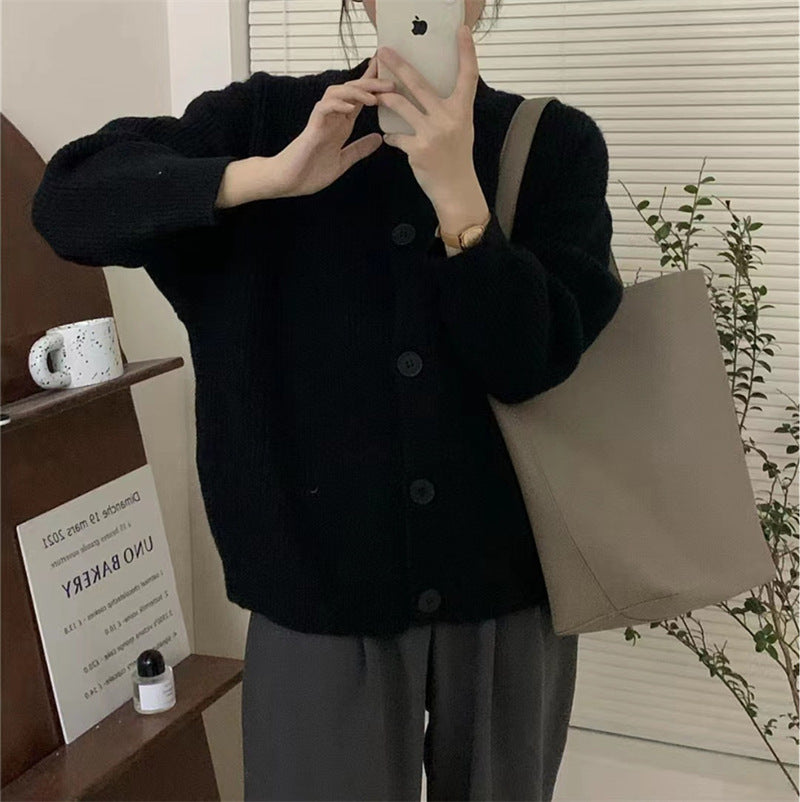 Korean Style Lazy Style Solid Color Single-breasted Knitted Cardigan