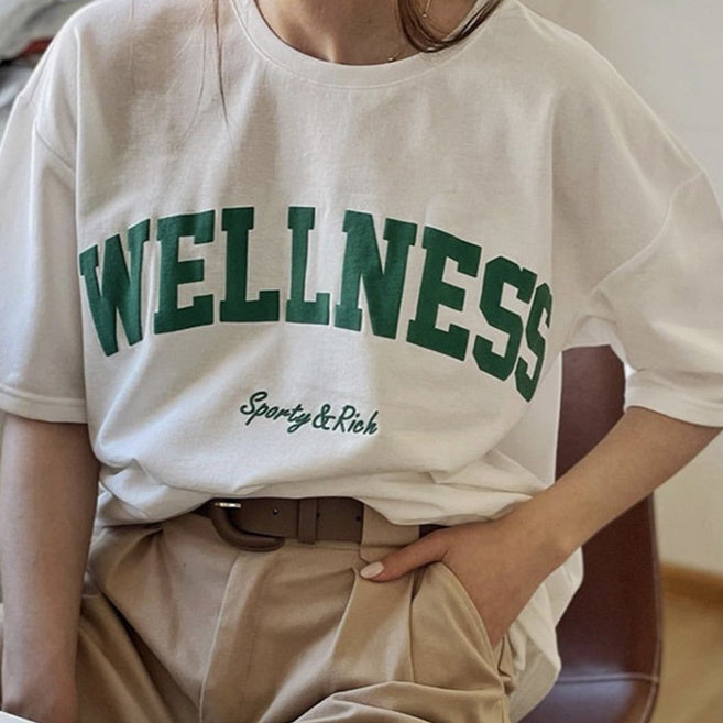 Wellness Sporty&Rich Creativity Letter Female Cotton Tee Clo