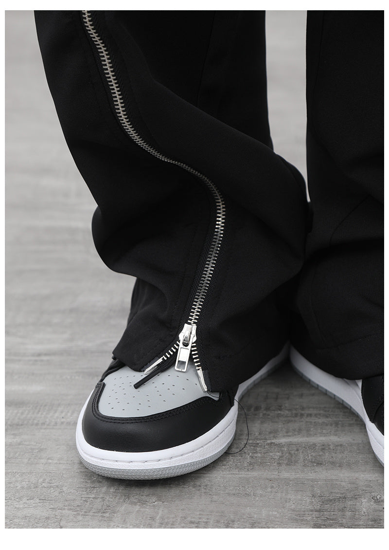 Dark zipper wide-leg pants