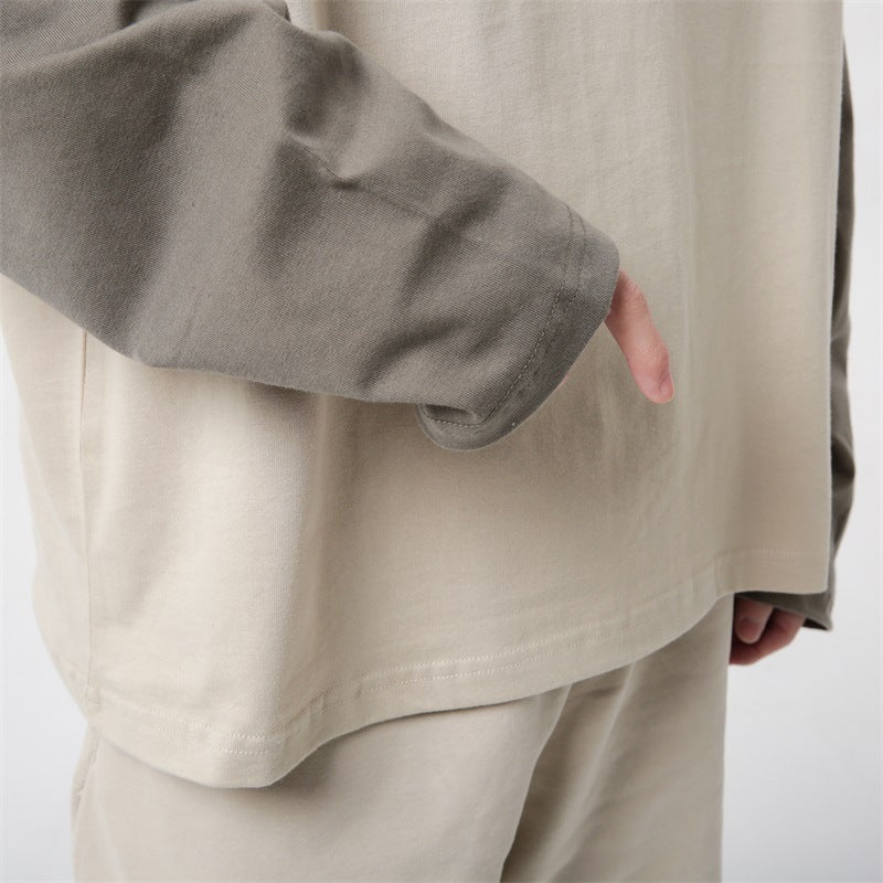 Heavy Long-sleeved T-shirt Cotton Crew Neck Color-block Raglan Sleeves Bottoming Shirt