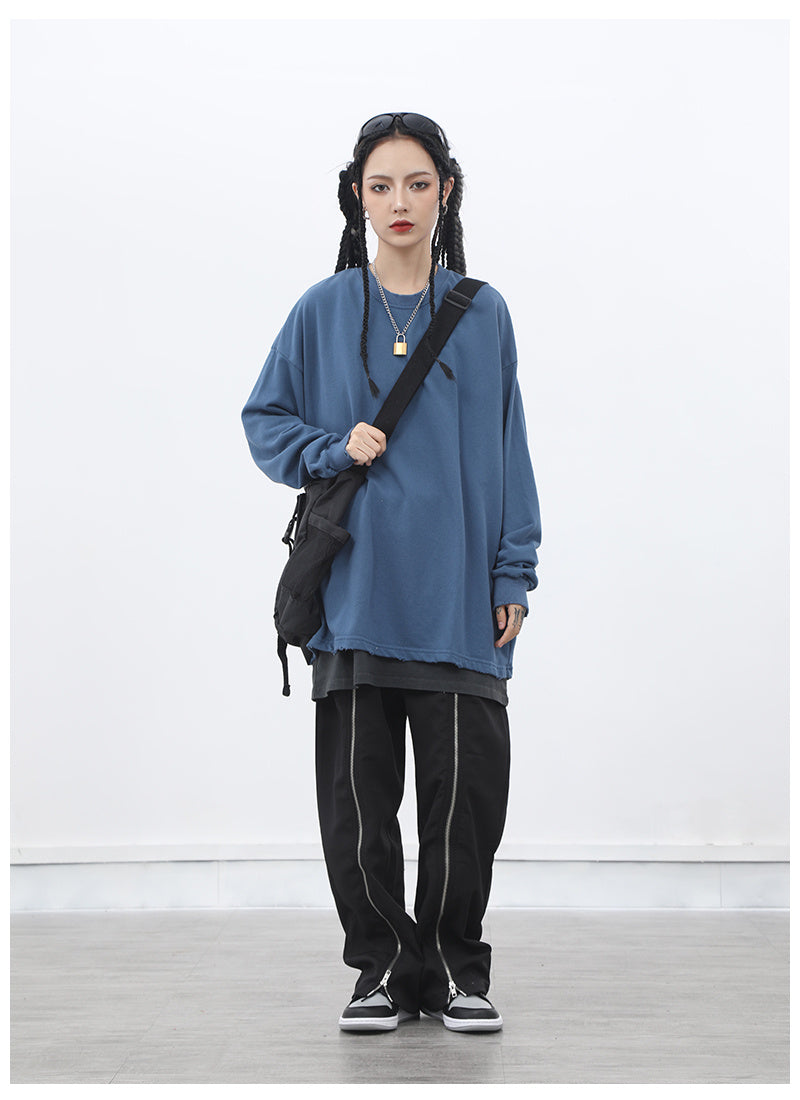 Dark zipper wide-leg pants