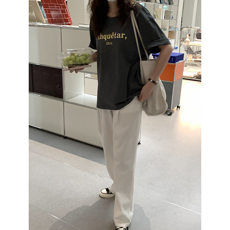 Letter Printed Round Neck Short Sleeve T-Shirt Women"S Summer Korean Loose And Simple Casual Top Xst21022