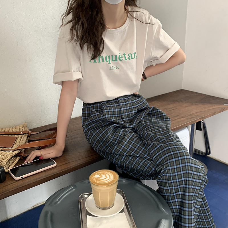 Letter Printed Round Neck Short Sleeve T-Shirt Women"S Summer Korean Loose And Simple Casual Top Xst21022