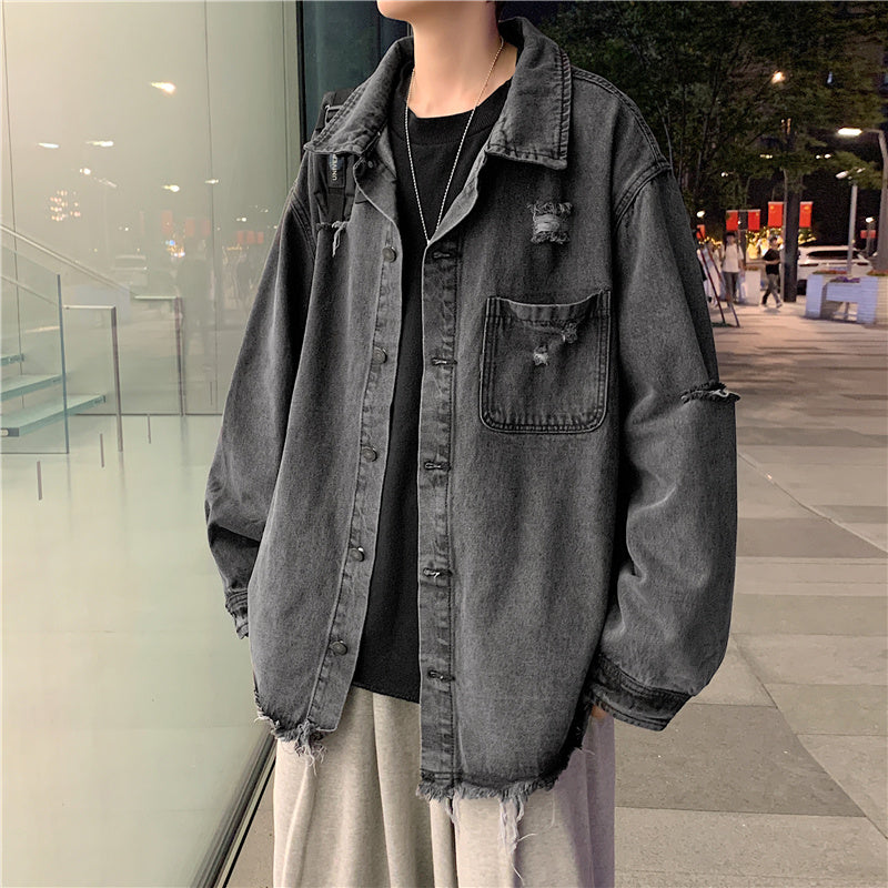 Men's Korean Style Trendy Ripped Jacket Hong Kong Style Loose Top
