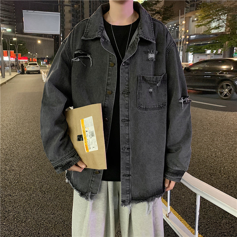 Men's Korean Style Trendy Ripped Jacket Hong Kong Style Loose Top