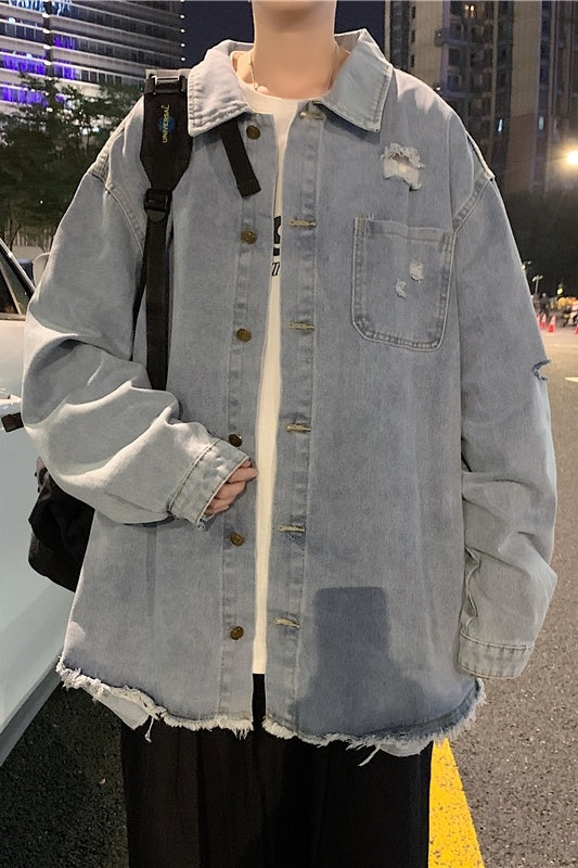 Men's Korean Style Trendy Ripped Jacket Hong Kong Style Loose Top