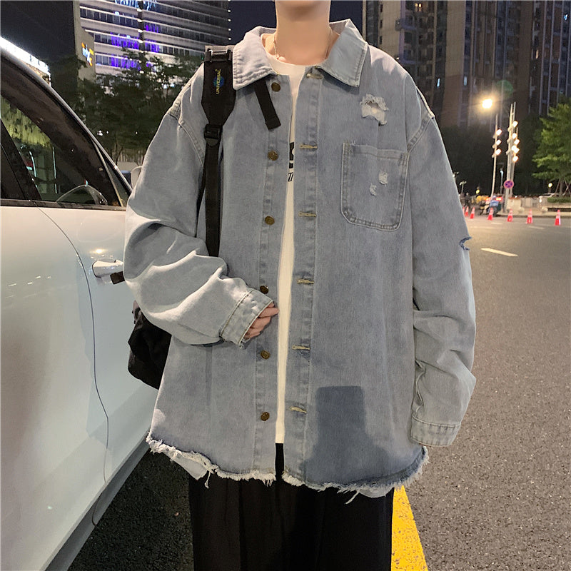 Men's Korean Style Trendy Ripped Jacket Hong Kong Style Loose Top