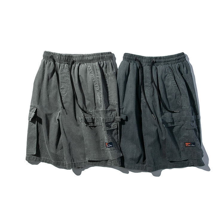 Trend Solid Color Washed Retro Five-point Pants Men