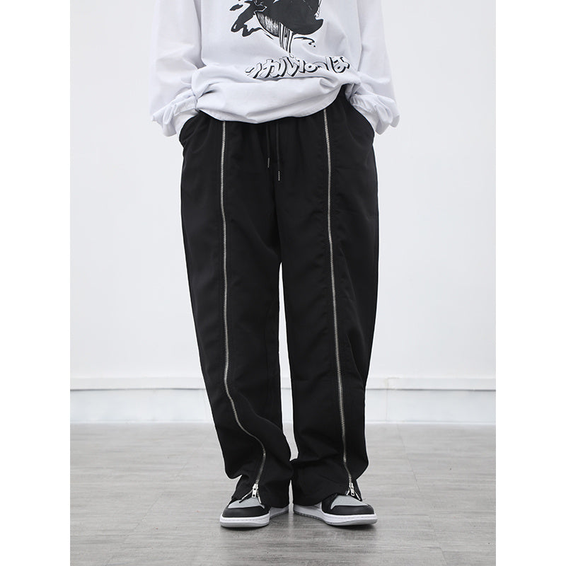 Dark zipper wide-leg pants