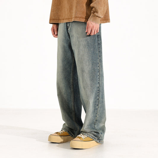 Washed Worn Jeans Men's Loose Wide-leg Pants