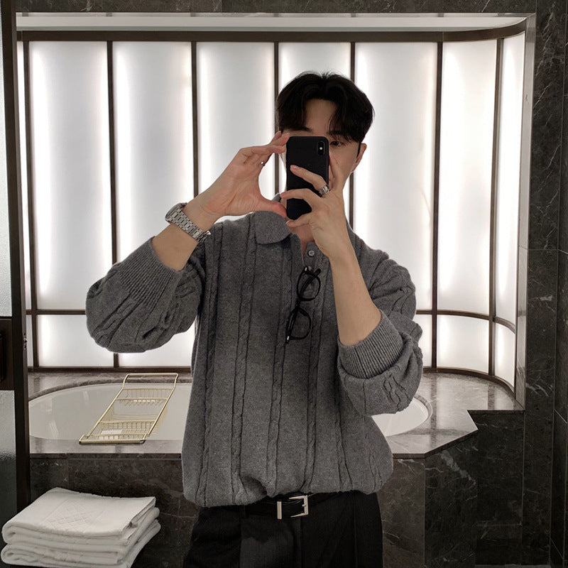 Winter Warm Lapel Sweater Men's Korean Style Handsome High Sense