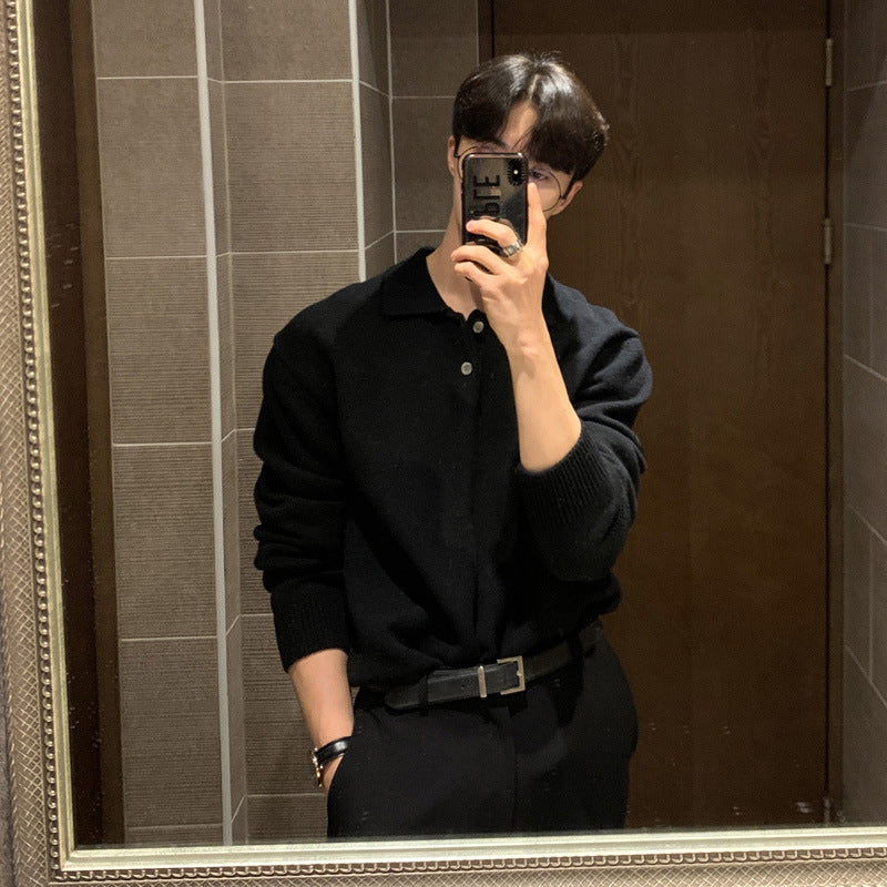 Men's Lapel Loose Korean Style Bottoming Sweater Top