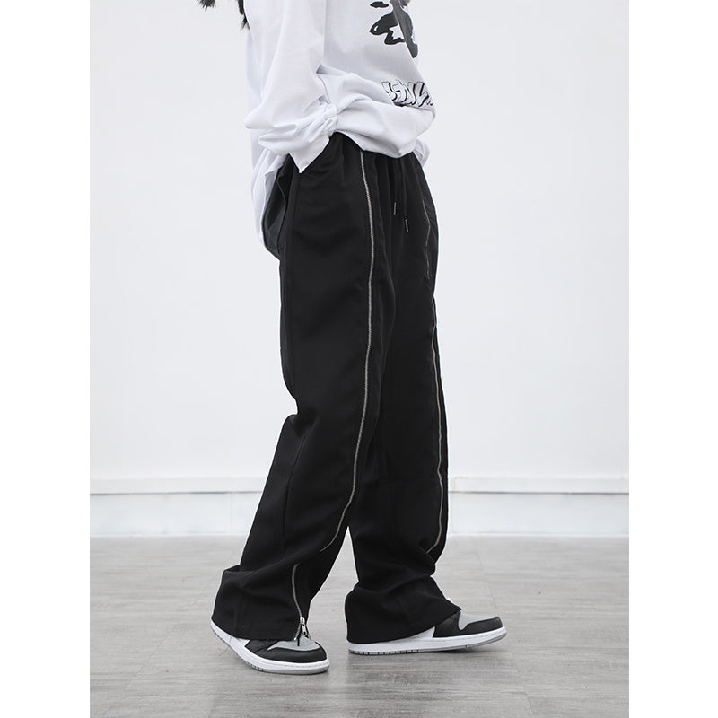 Dark zipper wide-leg pants