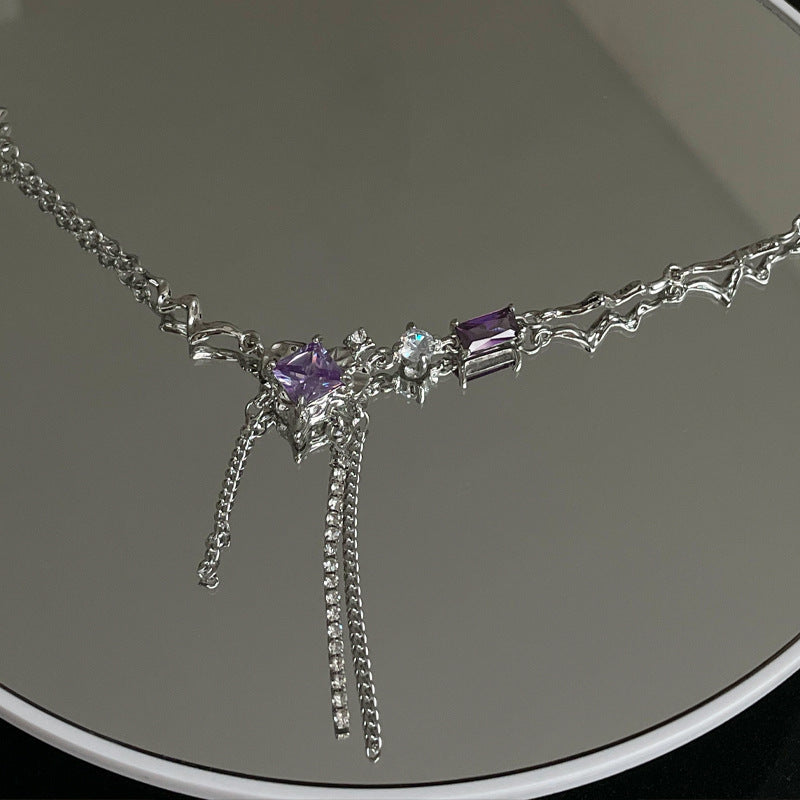 Purple Heart Tassel Necklace For Women Special Interest Light Luxury Sweet Cool