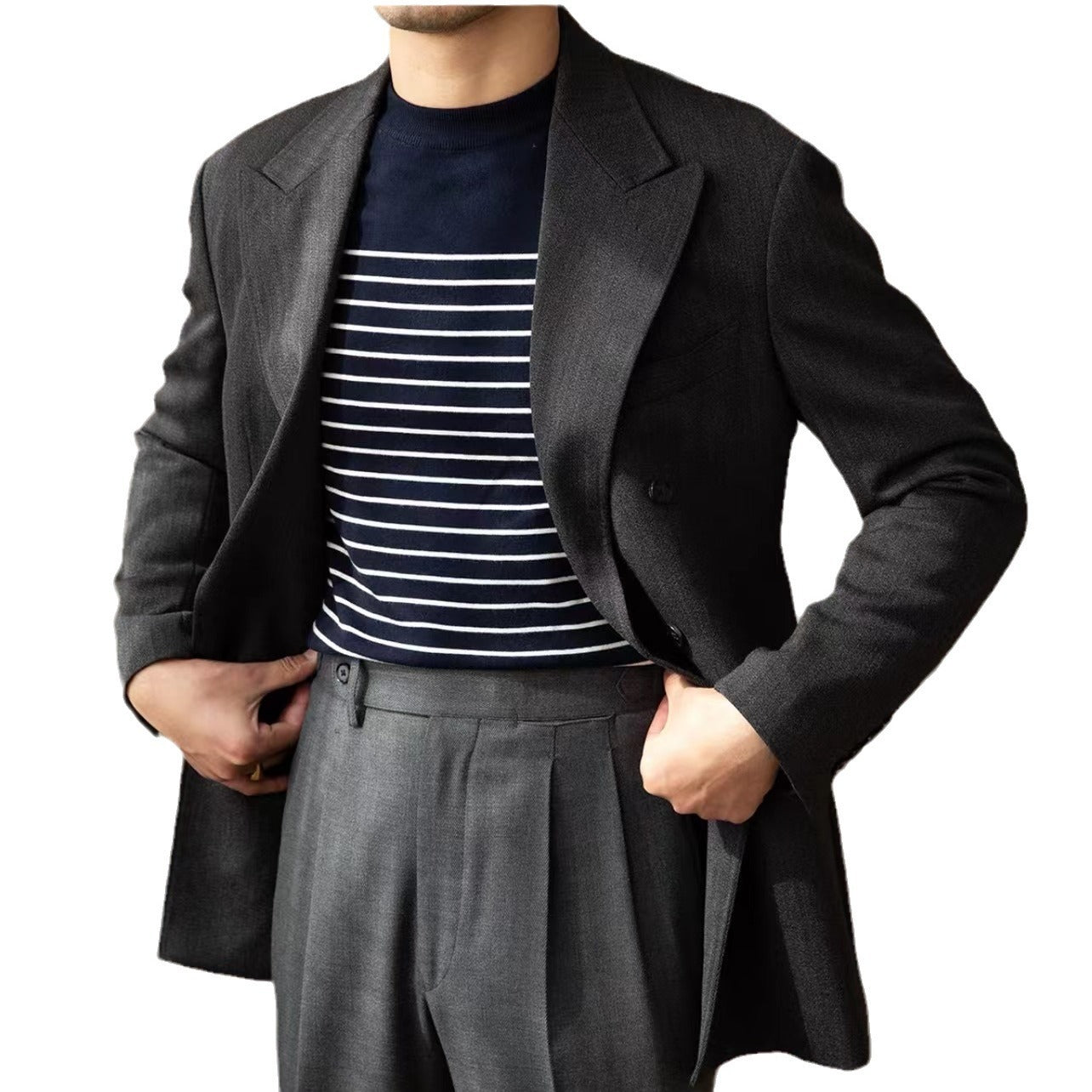 Business Commute Striped Design Contrast Color Long Sleeves Knitwear