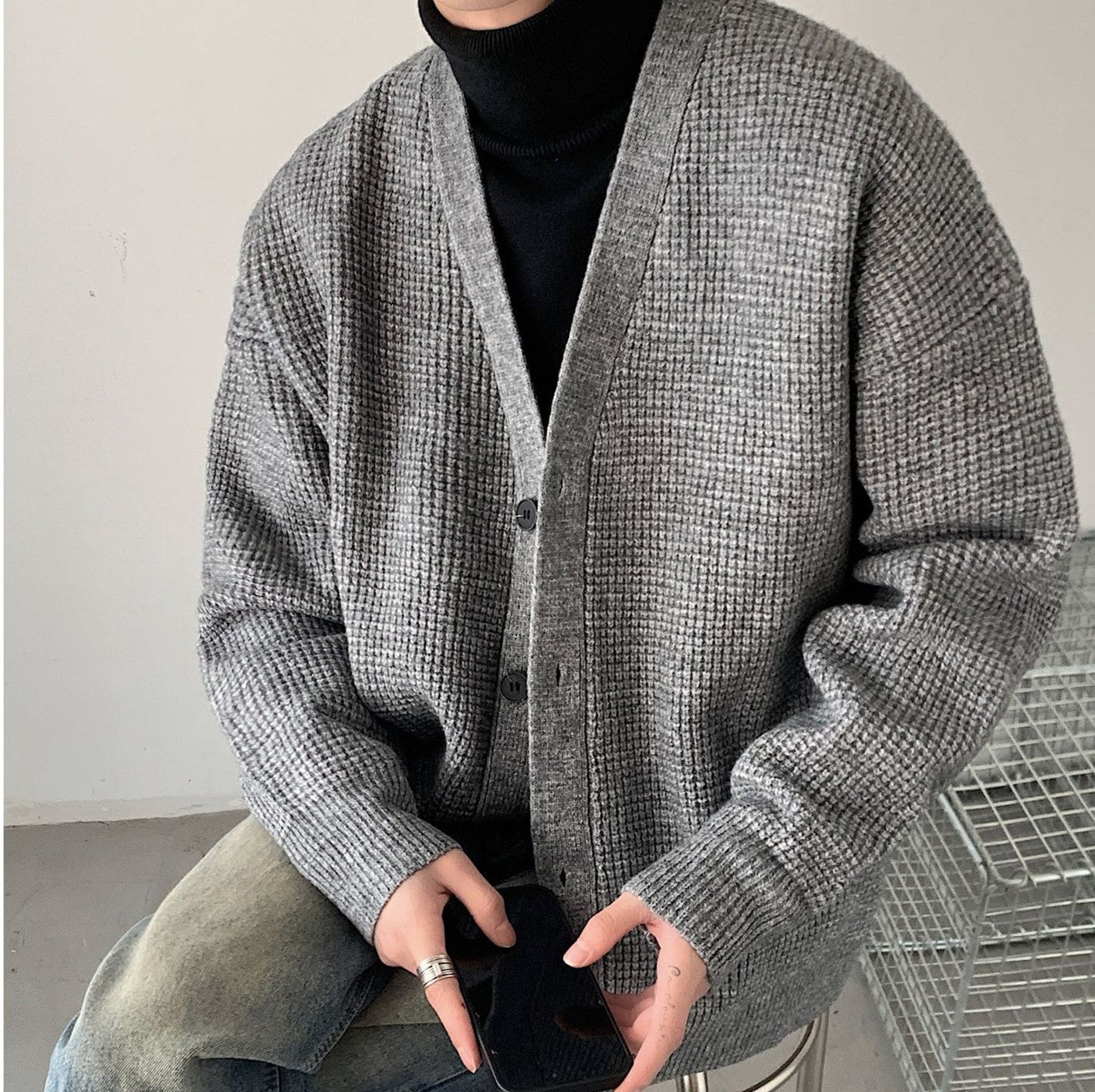 Men's Light Business Commute Solid Color Knitted Jacket