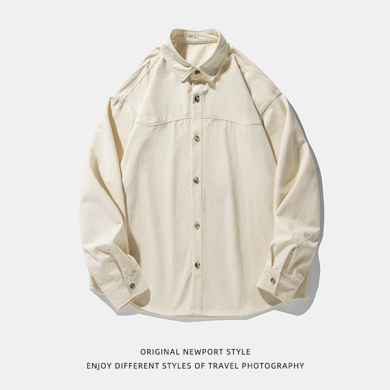 Textured Stone Washed Cotton Long-sleeved Shirt Autumn Retro Split Stitching Design