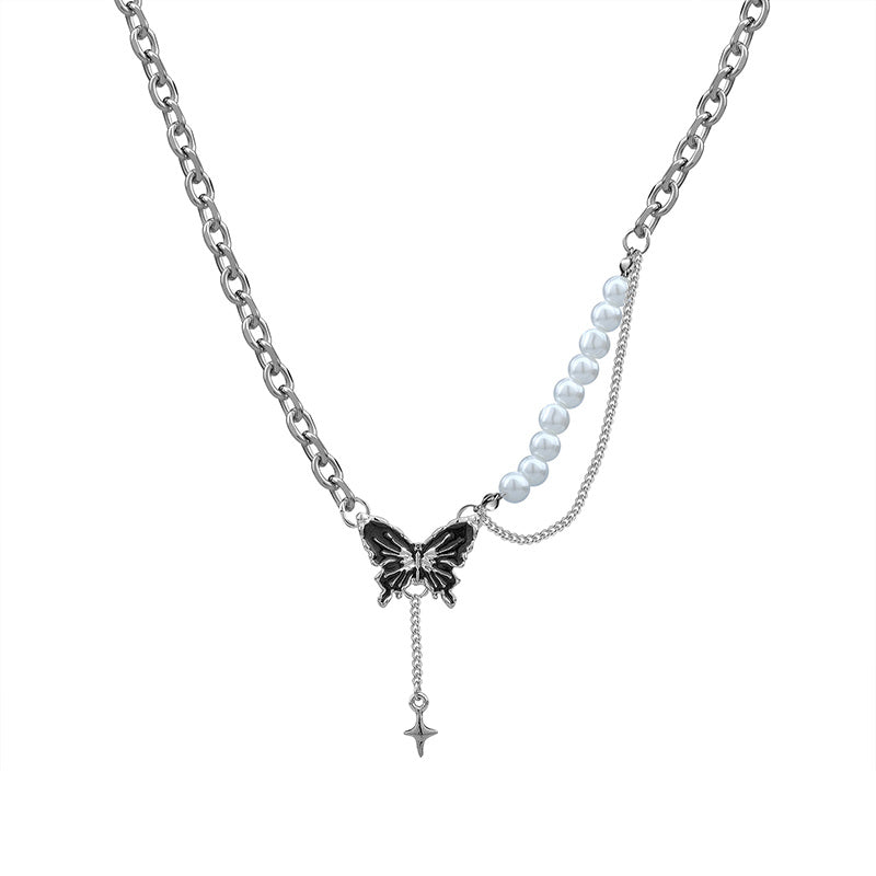 Women's Asymmetric Pearl Butterfly Necklace