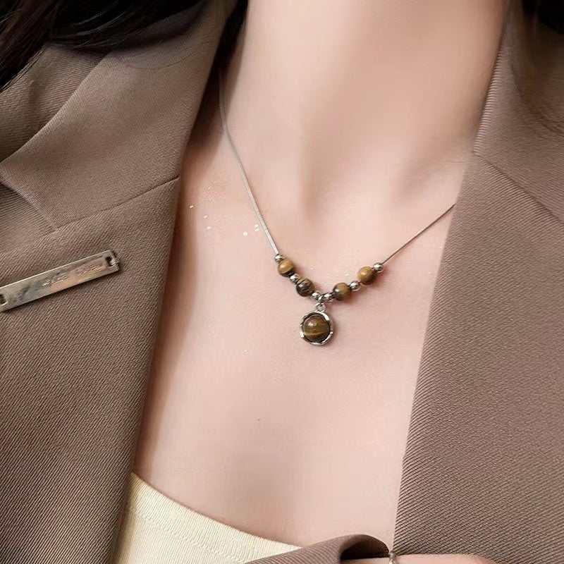 Women's Chinese Retro Leather Tiger Eye Necklace