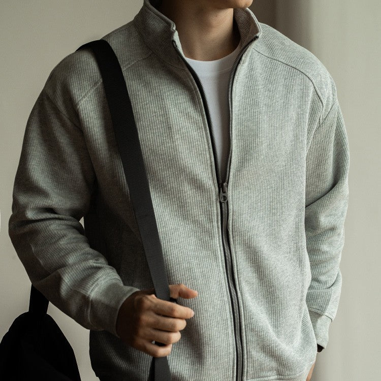 Maillard Double Zipper Raglan Sleeve Long Sleeve Coat For Men