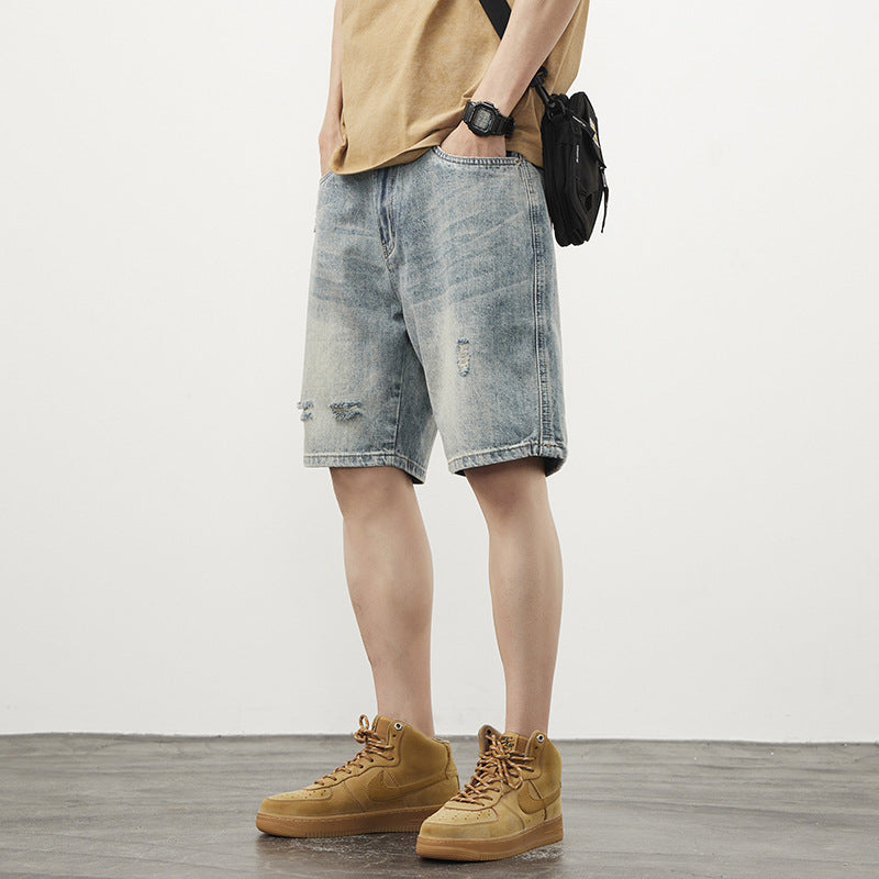 Men's Straight Ripped Denim Shorts