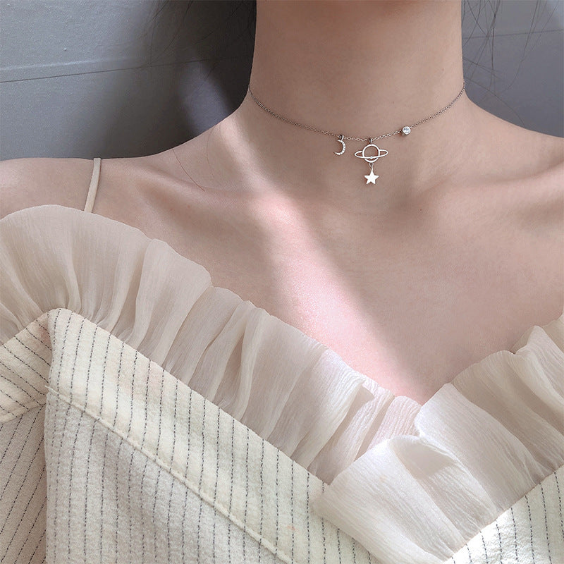 Sterling Silver Planet Moon Net Red Necklace